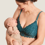 Women's Supportive Lace Nursing Bralette Spruce Green @model_info:MOM1