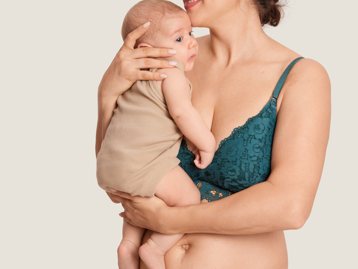 Women's Supportive Lace Nursing Bralette Spruce Green @model_info:MOM2