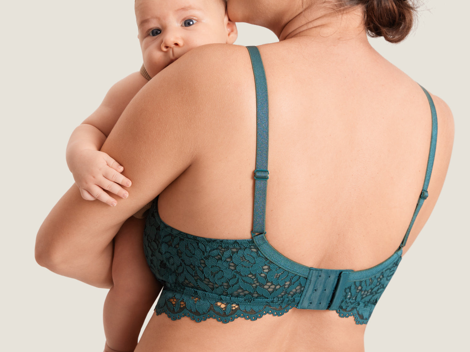 Women's Supportive Lace Nursing Bralette Spruce Green @model_info:MOM3
