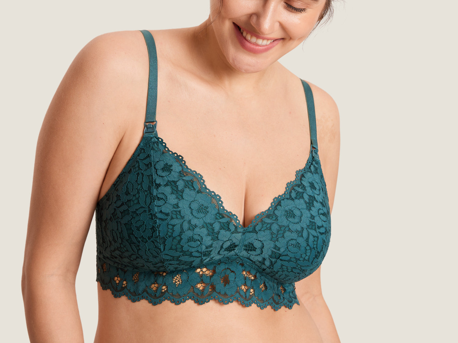Women's Supportive Lace Nursing Bralette Spruce Green @model_info:MOM5