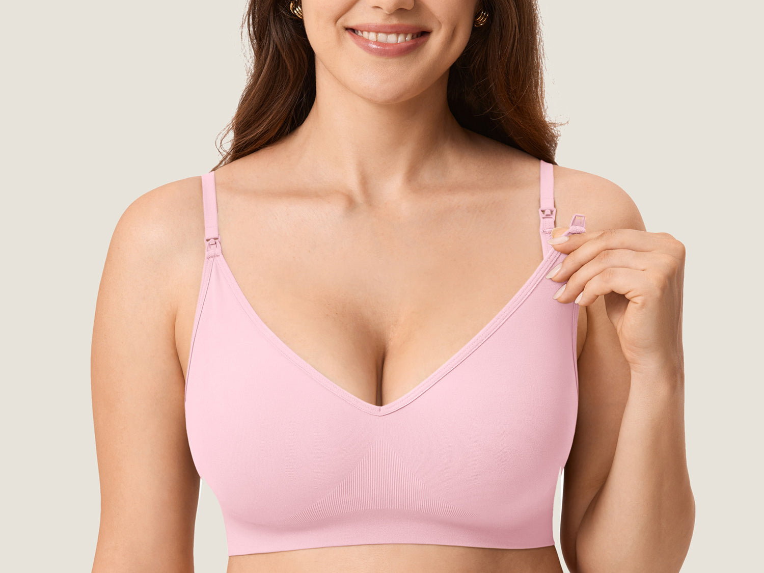Women's Seamless Soft Knit Nursing Bra Sweet Pink @model_info:MOM1
