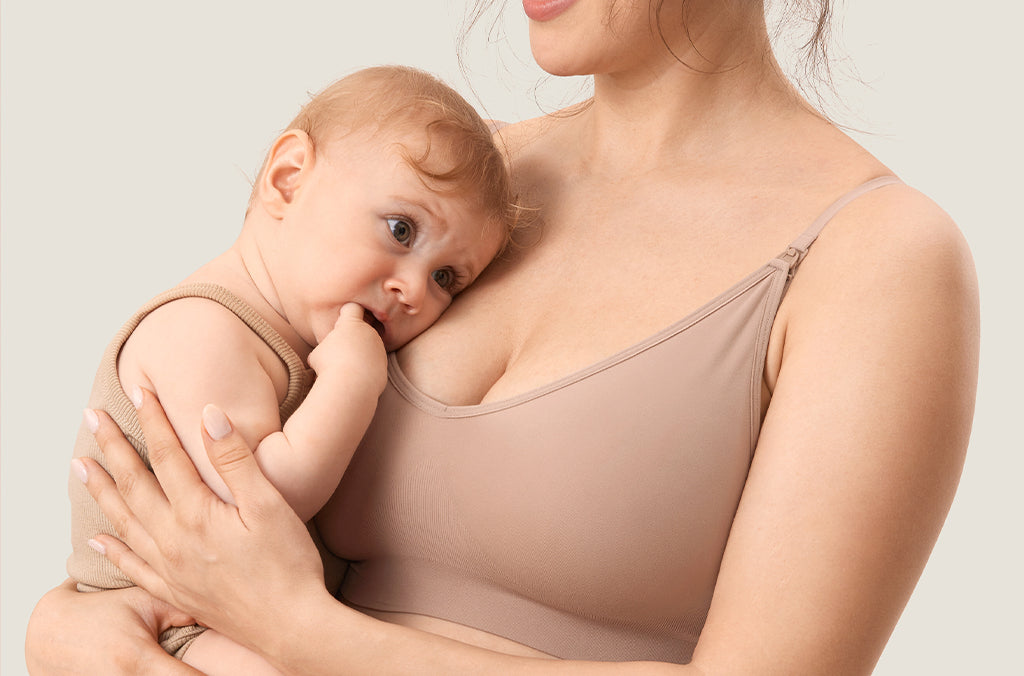 Women's Seamless Soft Knit Nursing Bra Cocoa Beige @model_info:ES1