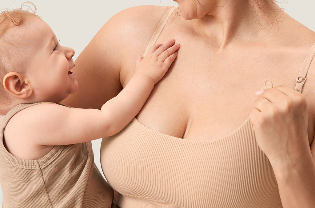 Women's Ribbed Scoop Nursing Bralette Beige 2 @model_info:ES3