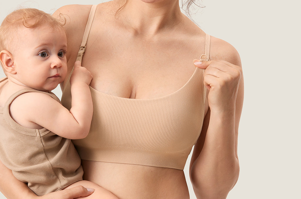 Women's Ribbed Scoop Nursing Bralette Beige 2 @model_info:ES4