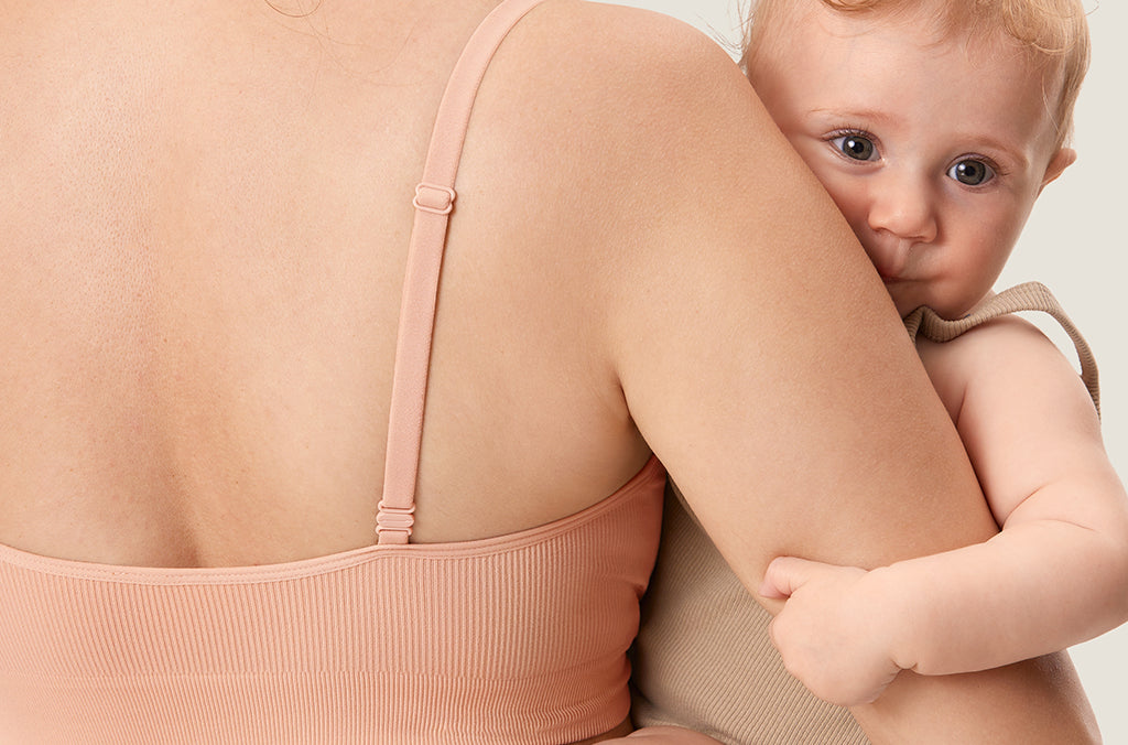 Women's Ribbed Scoop Nursing Bralette Grapefruit Orange 2 @model_info:ES2
