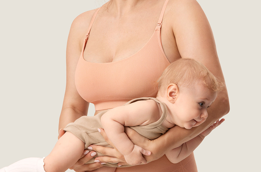 Women's Ribbed Scoop Nursing Bralette Grapefruit Orange 2 @model_info:ES4