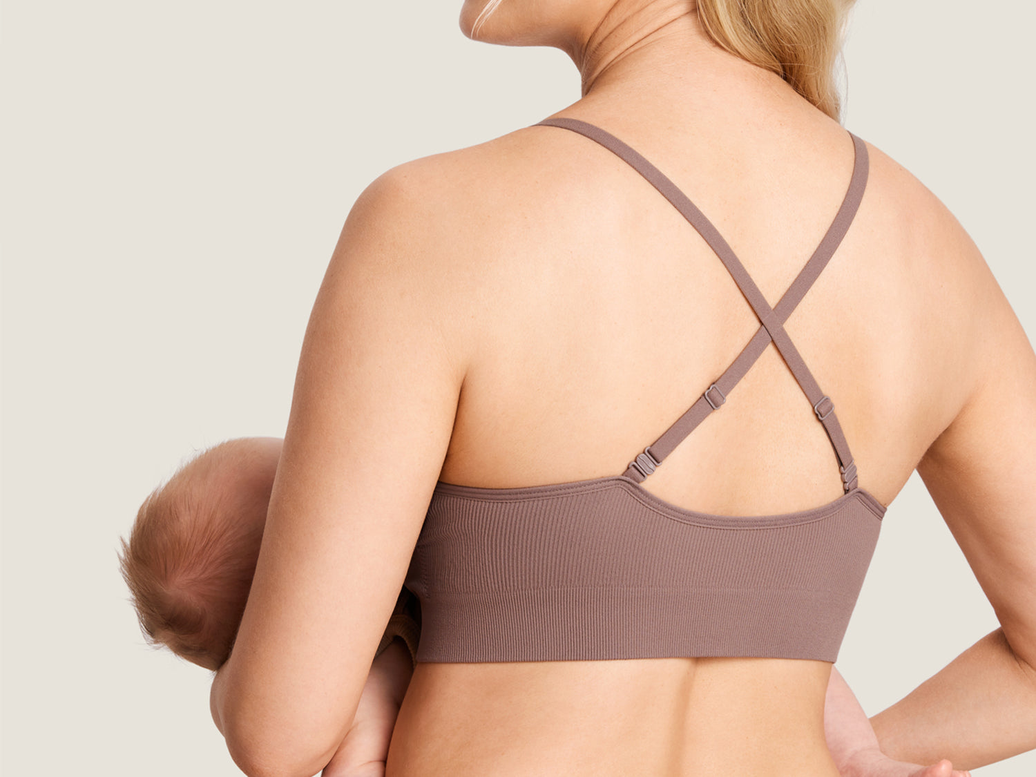 Women's Ribbed Scoop Nursing Bralette Brown Purple @model_info:N3