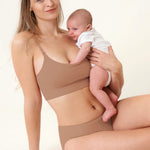 Women's Ribbed Scoop Nursing Bralette Gravel Beige @model_info:ES1