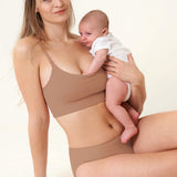 Women's Ribbed Scoop Nursing Bralette Gravel Beige @model_info:ES1