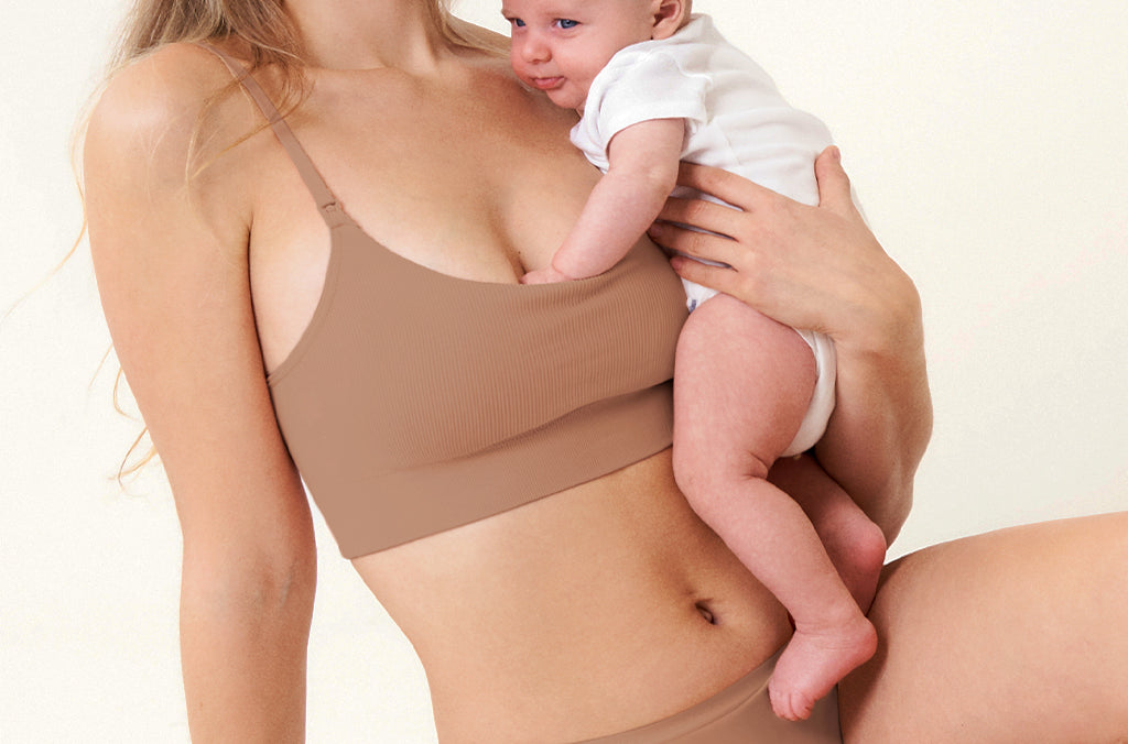 Women's Ribbed Scoop Nursing Bralette Gravel Beige @model_info:ES1