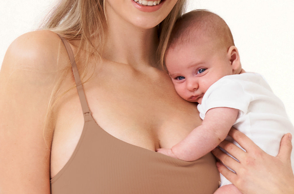 Women's Ribbed Scoop Nursing Bralette Gravel Beige @model_info:ES3