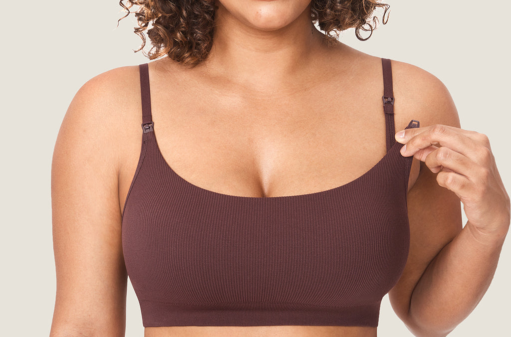 Women's Ribbed Scoop Nursing Bralette Hazelnut @model_info:ES1