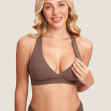 Women's Crossover Racerback Nursing Bra Brown Purple @model_info:M1