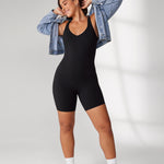 Women's Hugcurve V Neck Workout Romper Black