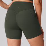 Women's Hugcurve No Front Seam Pockets Shorts 5" Clay Brown