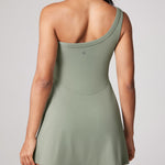 Women's Hugcurve One Shoulder Tennis Dress - Detachable Strap Desert Sage