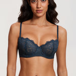 Women's Lace Balconette Underwire Bra Military Blue