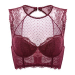 Women's Classic Lacy Mesh Bra Top Dark Red