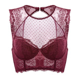 Women's Classic Lacy Mesh Bra Top Dark Red