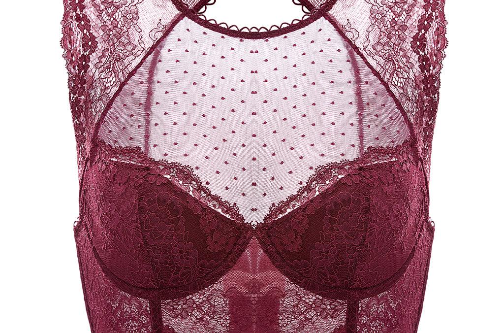 Women's Classic Lacy Mesh Bra Top Dark Red