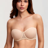 Women's Sexy Mesh Strapless Bra Beige @model_info:ES1
