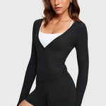 Women's V-Neck Cross Ballet Wrap Top Milk Pink