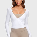 Women's V-Neck Cross Ballet Wrap Top Black