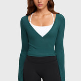 Women's V-Neck Cross Ballet Wrap Top White