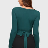 Women's V-Neck Cross Ballet Wrap Top White