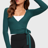 Women's V-Neck Cross Ballet Wrap Top White