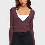 Women's V-Neck Cross Ballet Wrap Top Black