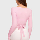 Women's V-Neck Cross Ballet Wrap Top Milk Pink