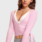 Women's V-Neck Cross Ballet Wrap Top Milk Pink