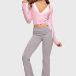 Women's V-Neck Cross Ballet Wrap Top Milk Pink