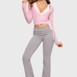 Women's V-Neck Cross Ballet Wrap Top Milk Pink