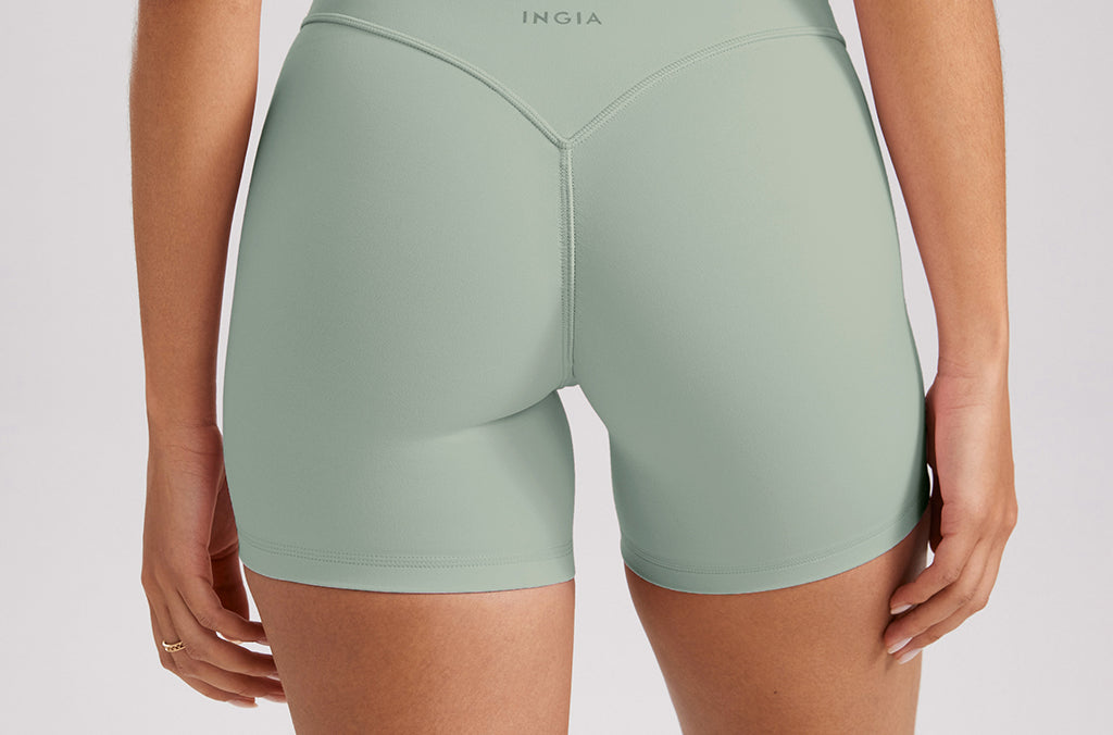 INGIA Womens High Waist No Front Seam Scrunch Butt Biker Shorts 5'' V-Back Scrunch Booty Gym Workouts Milk Pink