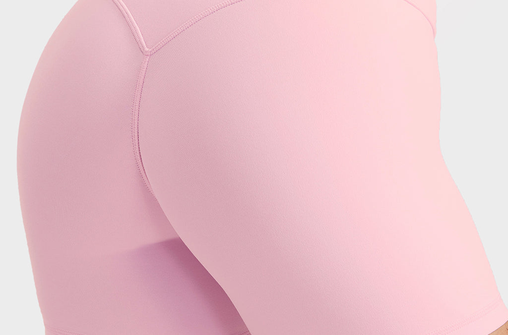 INGIA Womens High Waist No Front Seam Scrunch Butt Biker Shorts 5'' V-Back Scrunch Booty Gym Workouts Milk Pink