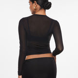 INLYRIC Women's Cosnufy® Mesh Sheer Long Sleeve Top Black