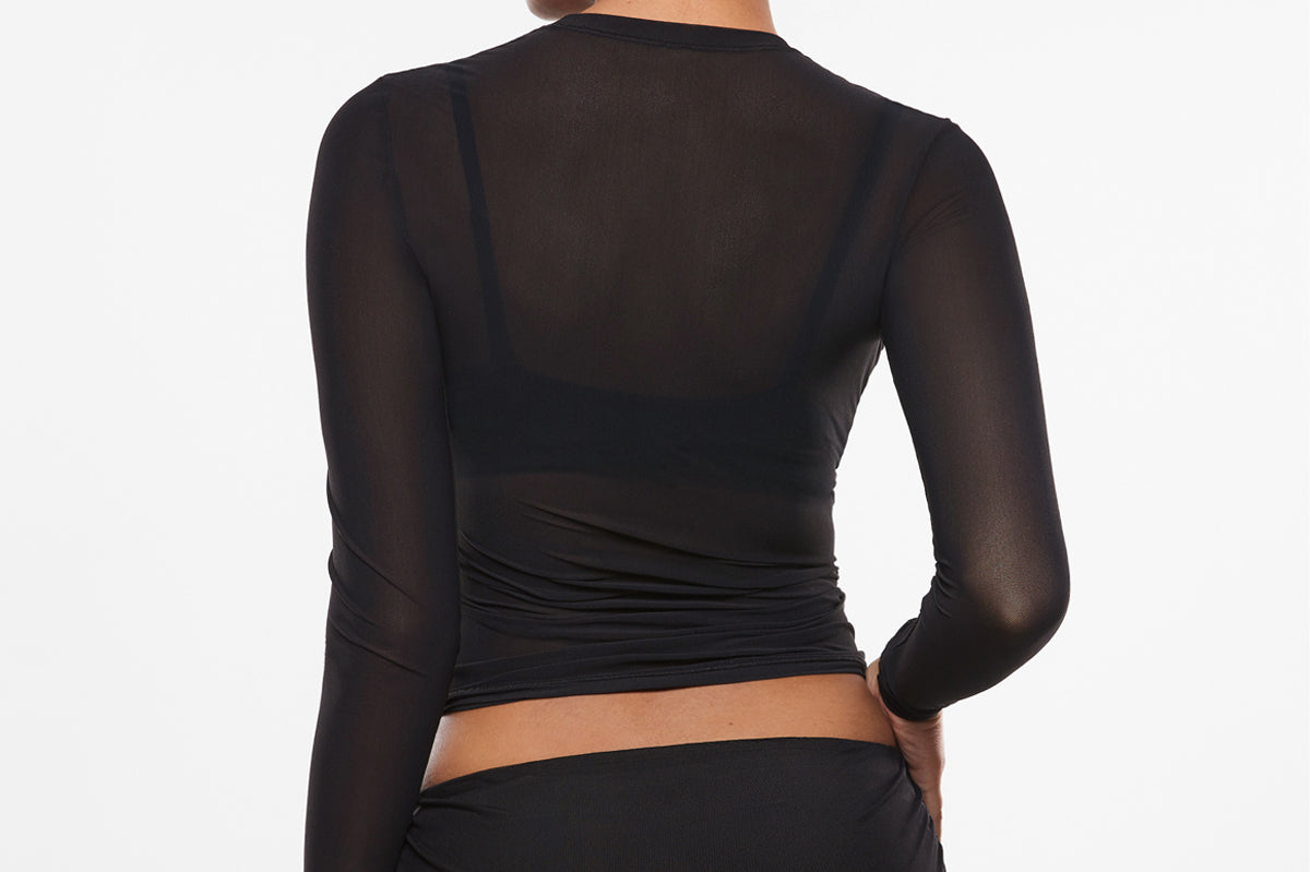 INLYRIC Women's Cosnufy® Mesh Sheer Long Sleeve Top Black