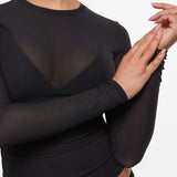 INLYRIC Women's Cosnufy® Mesh Sheer Long Sleeve Top Black