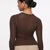 INLYRIC Women's Cosnufy® Mesh Sheer Long Sleeve Top Hazelnut