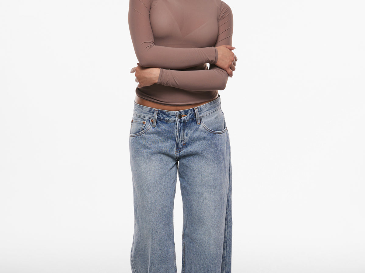 INLYRIC Women's Cosnufy® Mesh Sheer Long Sleeve Top Hazelnut