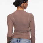 INLYRIC Women's Cosnufy® Mesh Sheer Long Sleeve Top Hazelnut