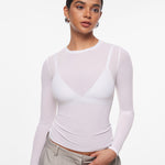 INLYRIC Women's Cosnufy® Mesh Sheer Long Sleeve Top Hazelnut