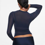 INLYRIC Women's Cosnufy® Mesh Sheer Long Sleeve Top Brown Purple