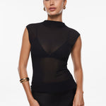 INLYRIC Cosnufy® Sheer Mesh Mock Neck Tank Top Hazelnut