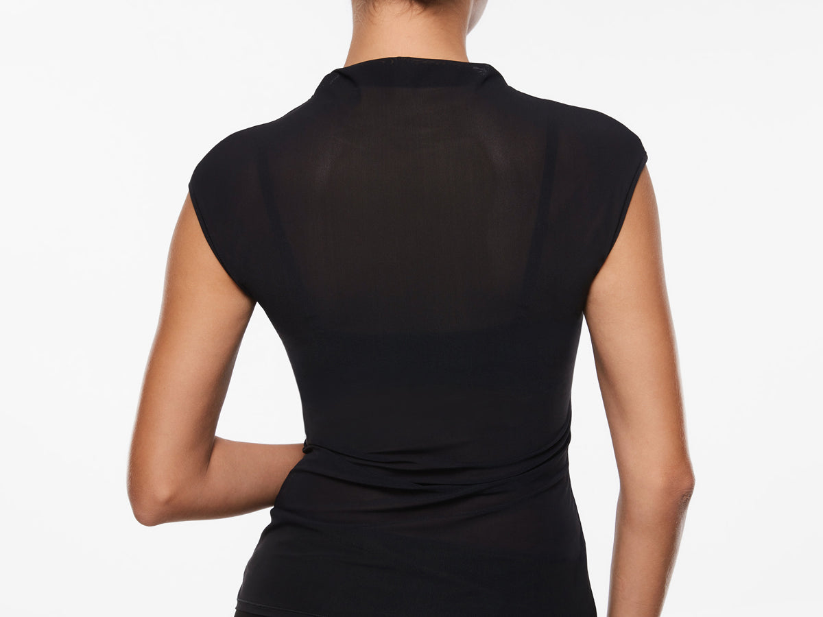 INLYRIC Cosnufy® Sheer Mesh Mock Neck Tank Top Hazelnut