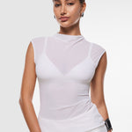 INLYRIC Cosnufy® Sheer Mesh Mock Neck Tank Top Hazelnut