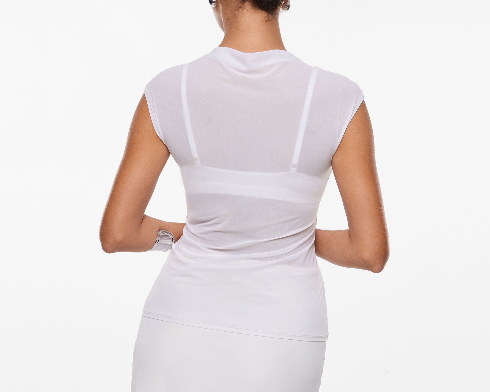 INLYRIC Cosnufy® Sheer Mesh Mock Neck Tank Top Black