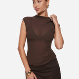 INLYRIC Cosnufy® Sheer Mesh Mock Neck Tank Top Twilight Blue